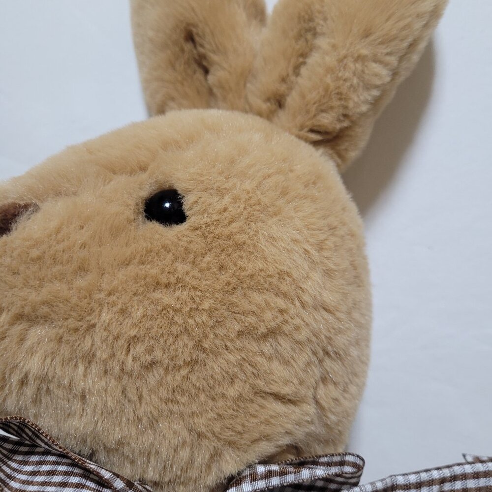 Plush Bunny Gingham Bow Rabbit Stuffed Animal Soft Brown Easter Cottagecore - Picture 11 of 11